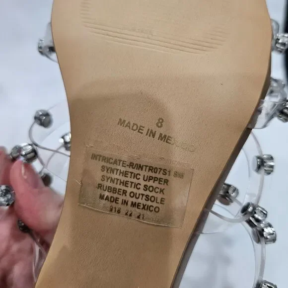 Steve Madden Intricate Clear Rhinestone Block Heel Slide Sandals 8 Dressy Party - Picture 9 of 11